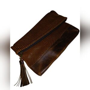 Brave 1992 Leather Envelope Clutch Fold OVER Style Leather TASSEL